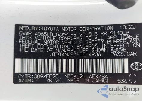 2023 Toyota Corolla Xse из США, поврежденный, VIN JTDT4MCE7P3514906